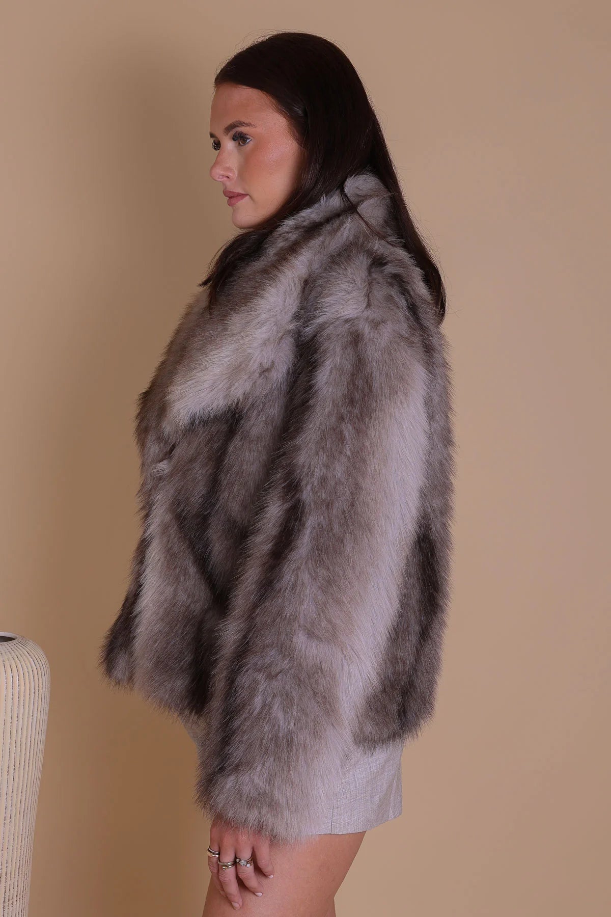 Brown Multi Tone Faux Fur Coat